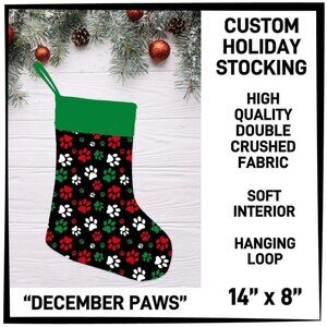 Christmas Paw Prints Stocking Custom 14" long